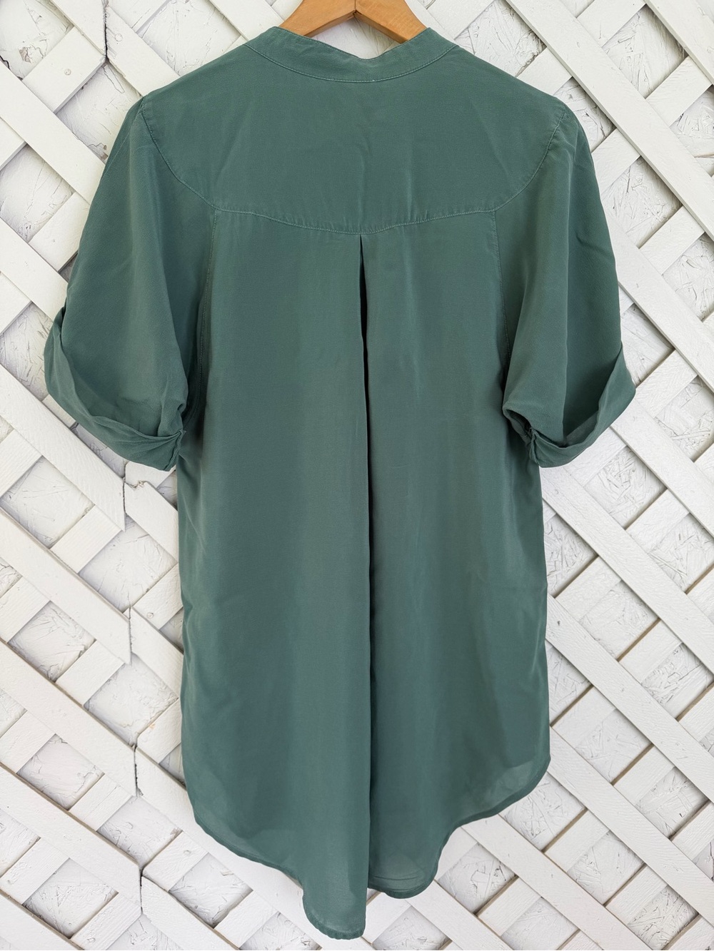 Anthropologie Maeve Silk Rosalyn Button Down Tunic Top Sage Green Oversized S - Picture 5 of 11